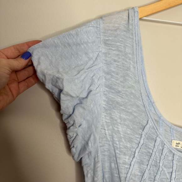 We The Free Women's Light Blue Linen‎ Cotton Relaxed Fit Short Sleeve Top Medium - Picture 4 of 7
